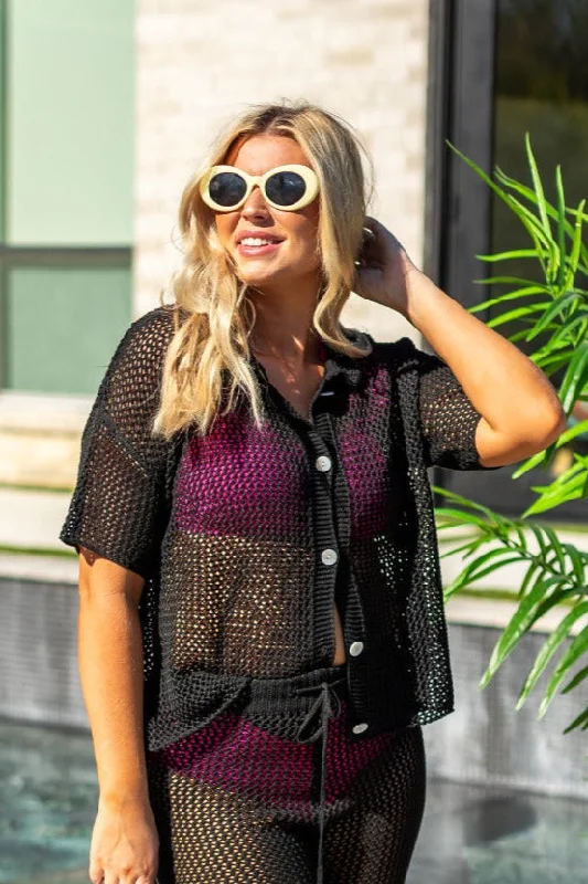 Cover-Up Crochet Shirt, Black Sustainable Organic