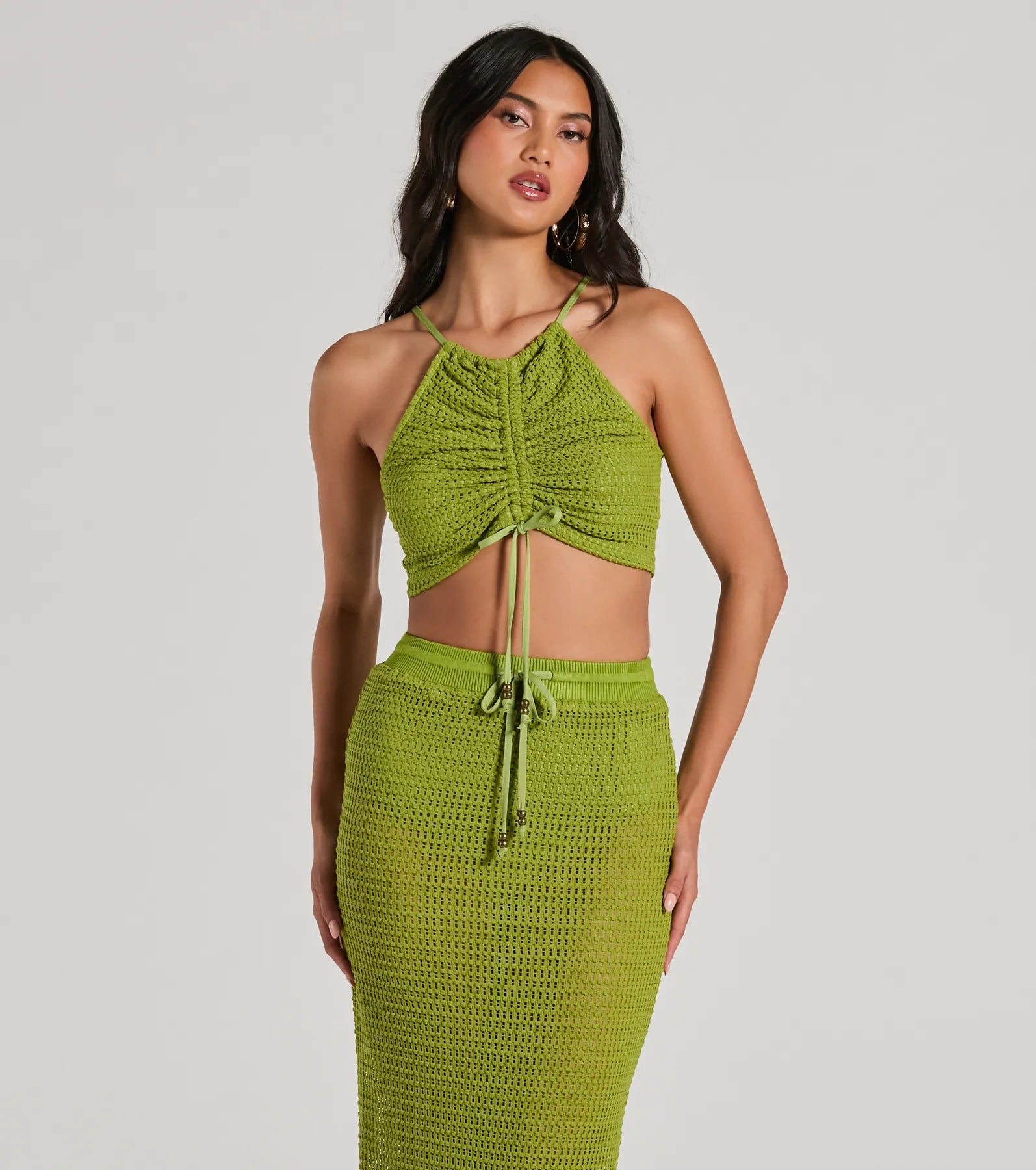 Sunny Chic Halter Ruched Crochet Crop Top Practical Women's Multi - 