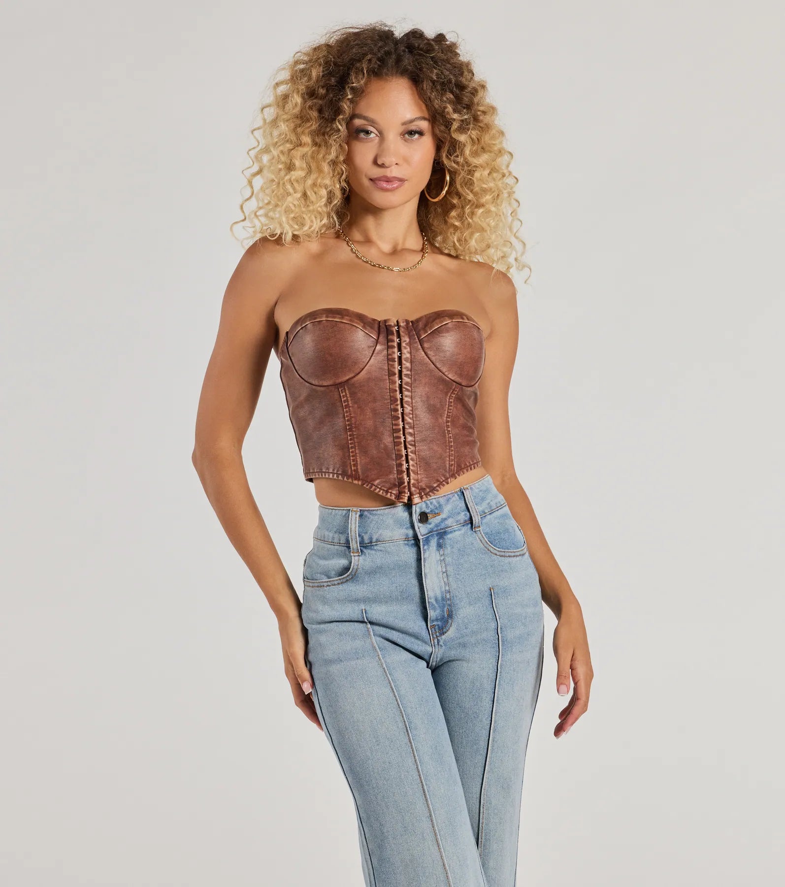 Boldly Chic Faux Leather Cropped Corset Bold Women's Statement