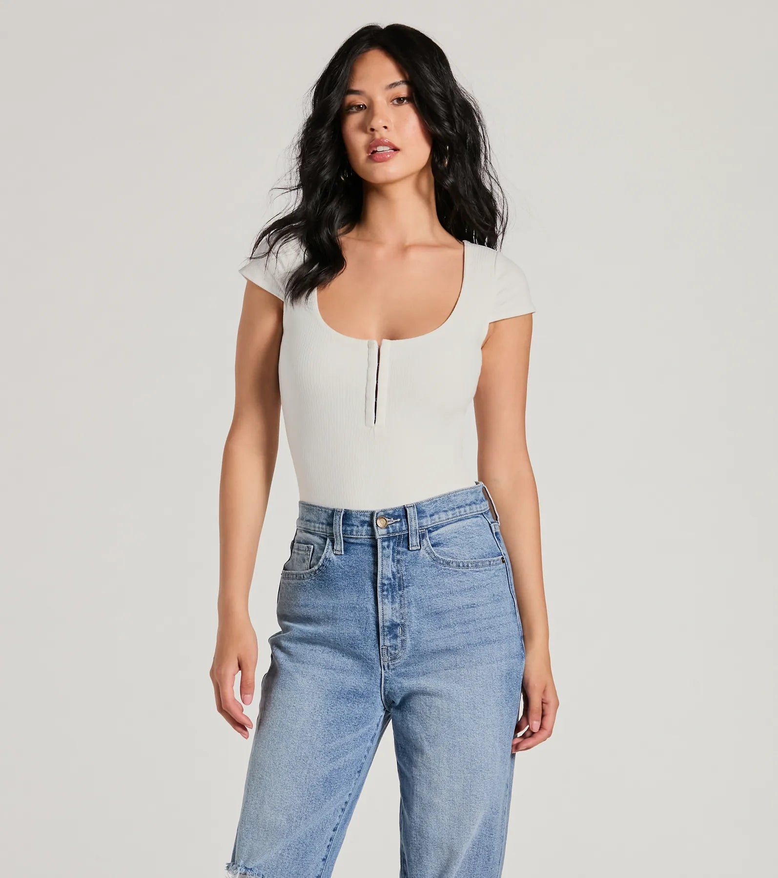 Trendy Vibe Hook And Eye Ribbed Knit Bodysuit Stylish Women's Neon