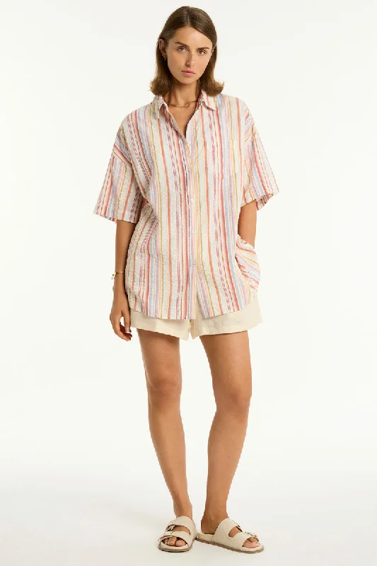 Boho Stripe Aloha Shirt Stylish Women's Neon