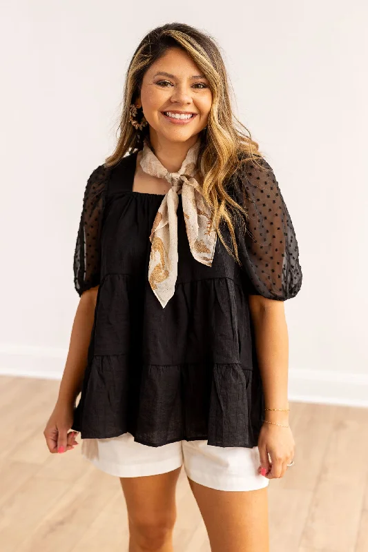 Luna Baby Doll Top, Black European