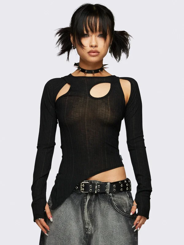 Kallie Black Cut-Out Top Cozy Women's Sherpa - lined
