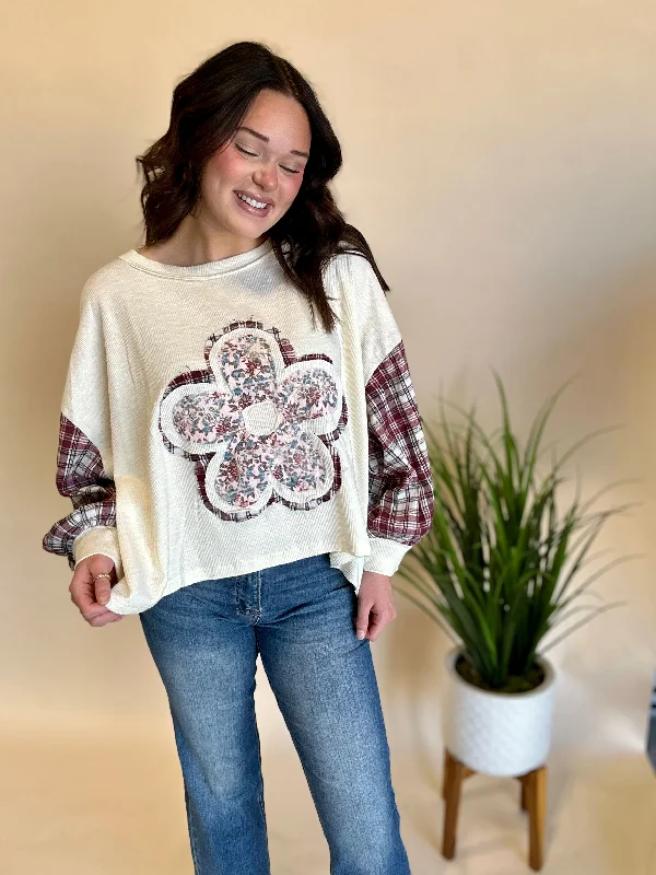 Ivy Plaid Flower Top Laid - back Women's Style