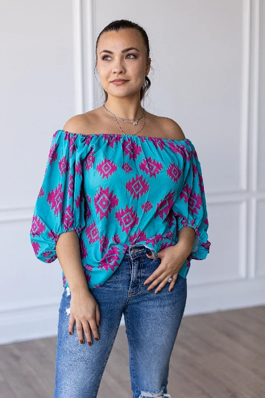 Rustic Touch Turquoise Off The Shoulder Top Earthy Women's Hemp - based