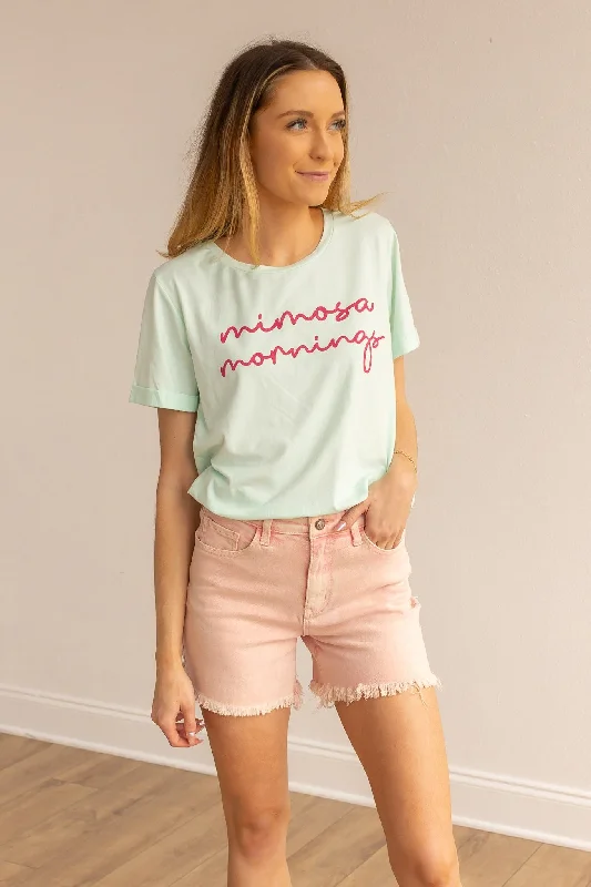 Mimosa Mornings On Mint Chocolate Chip-Mint Cuff Tee Cool Women's Distressed