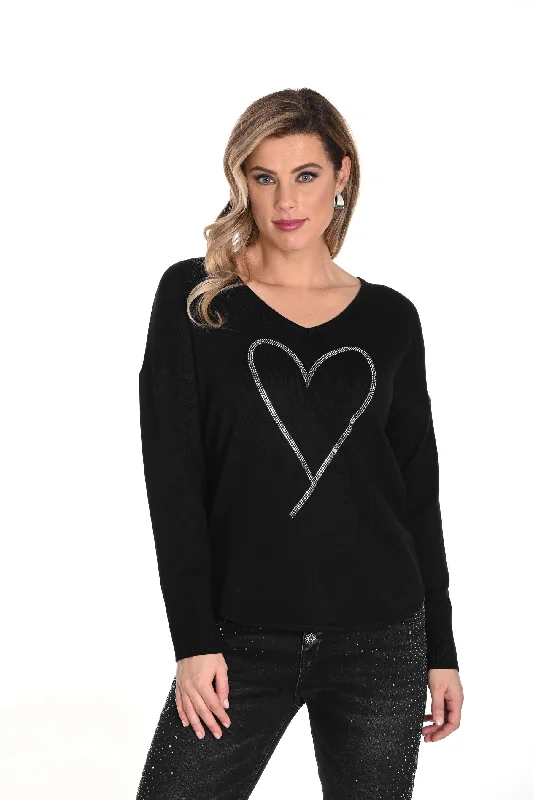 F.L 243491U V-Neck Heart Sweater Refined Women's Hand - crafted