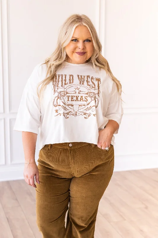 Wild West Texas on Perfect Company Boxy Crop in White Confident Women's High - fashion