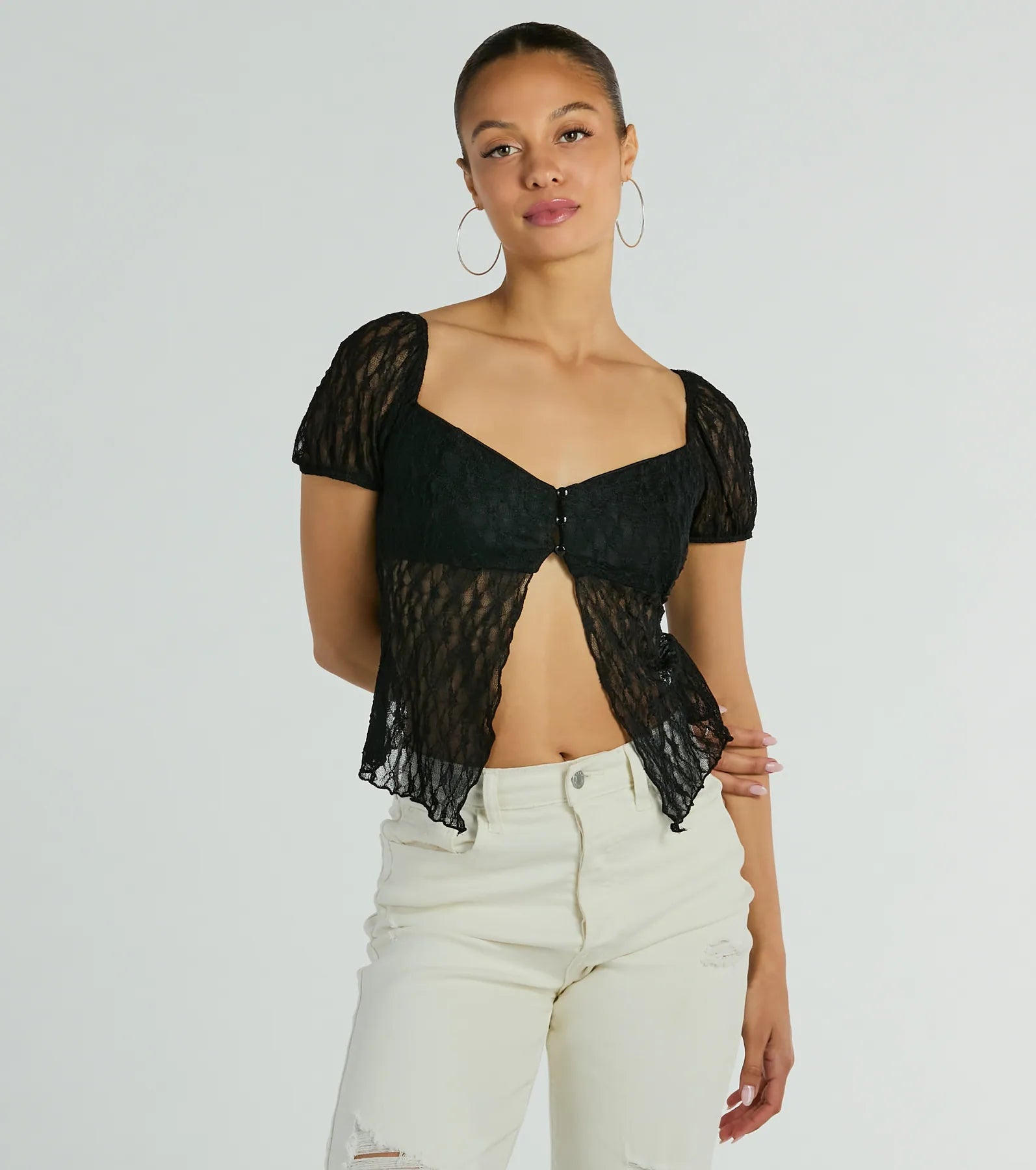 Charm Me Puff Sleeve Lace Crop Top Athletic Women's 