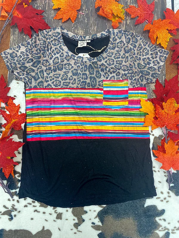 Leopard Serape Panel Tee with Pocket Cool Women's Distressed