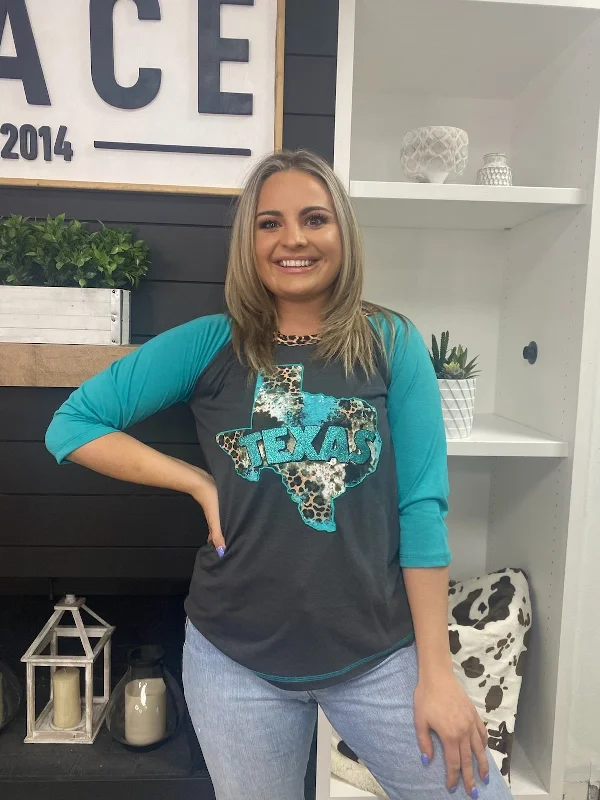 Glitter Texas Leopard Print on Charcoal Raglan Sustainable Organic