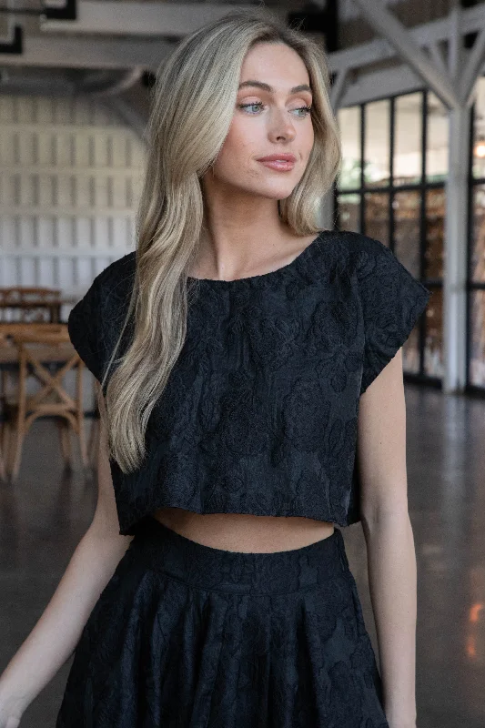 Ryann Cropped Jacquard Top, Black Streetwear Style for 