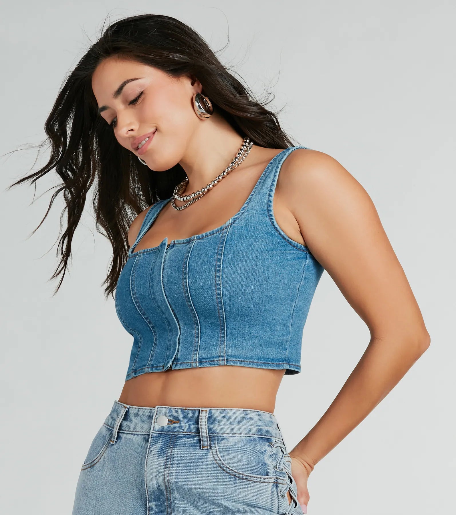 Got The Blues Sleeveless Denim Corset Top Contemporary 