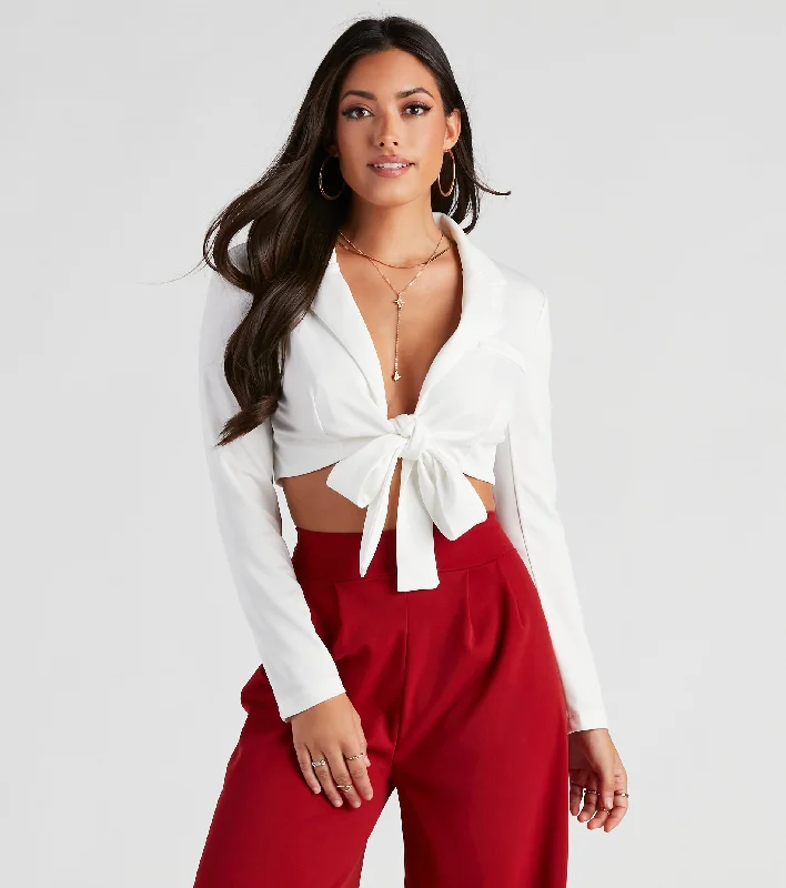 Down To Business Tie-Front Blazer Elegant Women's Formal 