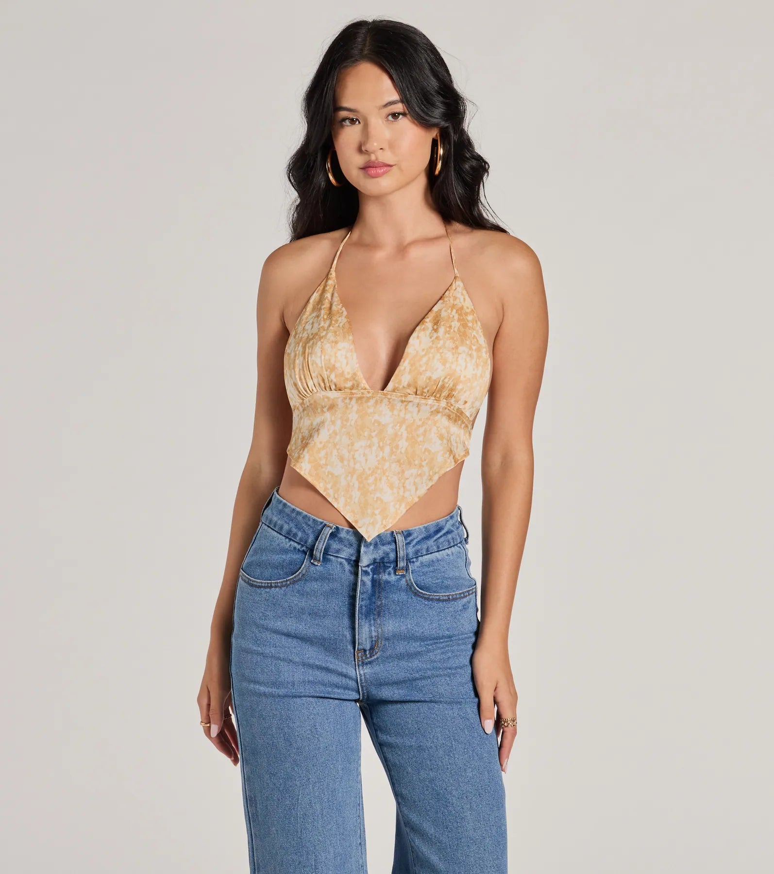 Summer Allure Abstract Print Satin Crop Top European