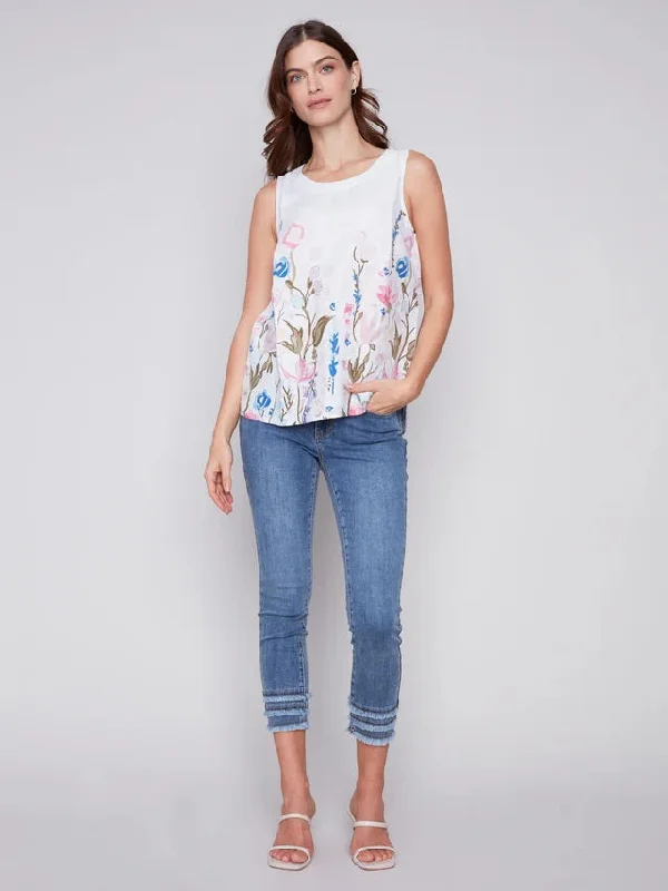 C.B 4532P Floral Sleeveless Linen Top Sleek Women's 