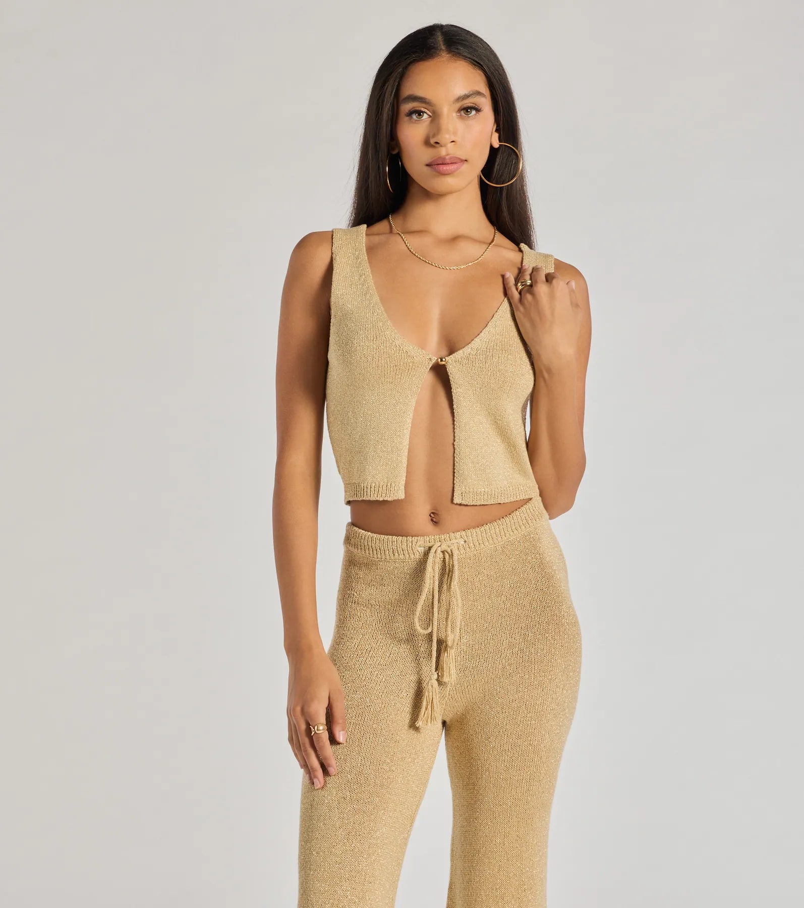 Glow Up Button-Front Cropped Vest Disco