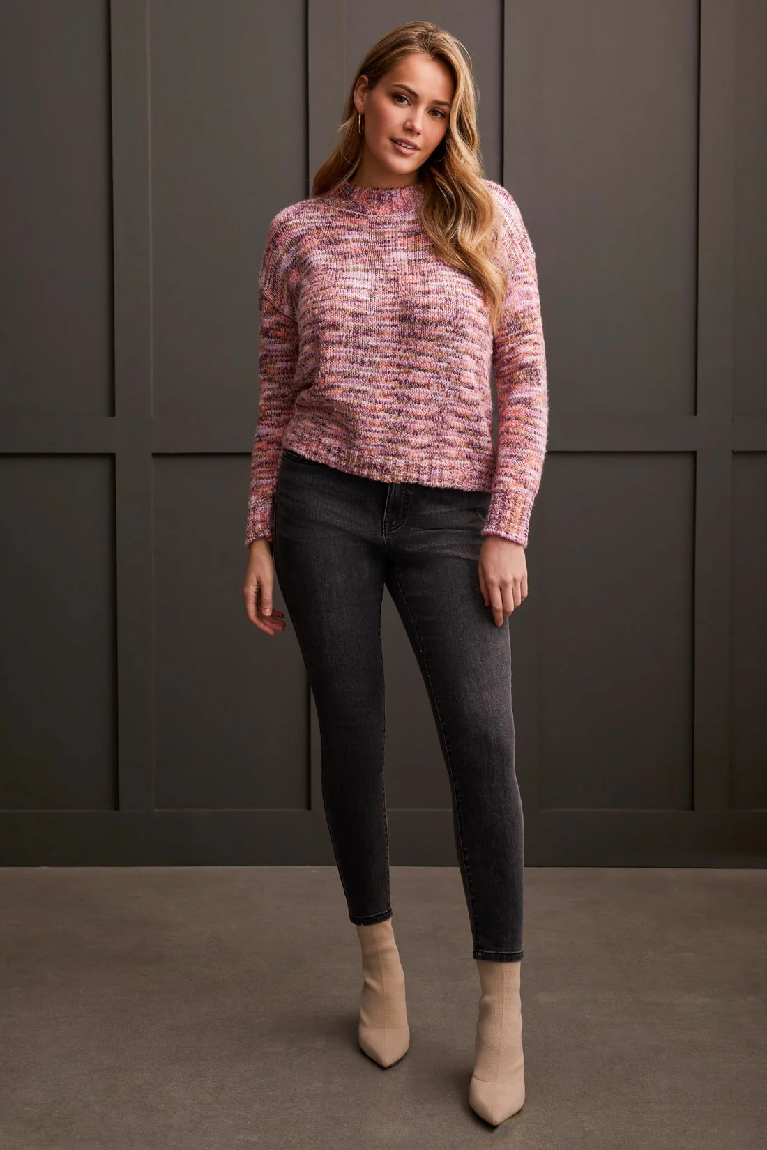 Tri 1963O Space Dye Mock Neck Sweater Classic Women's Tweed