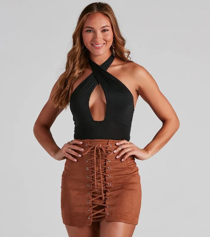 A Total Vibe Halter Bodysuit Cool Women's Distressed