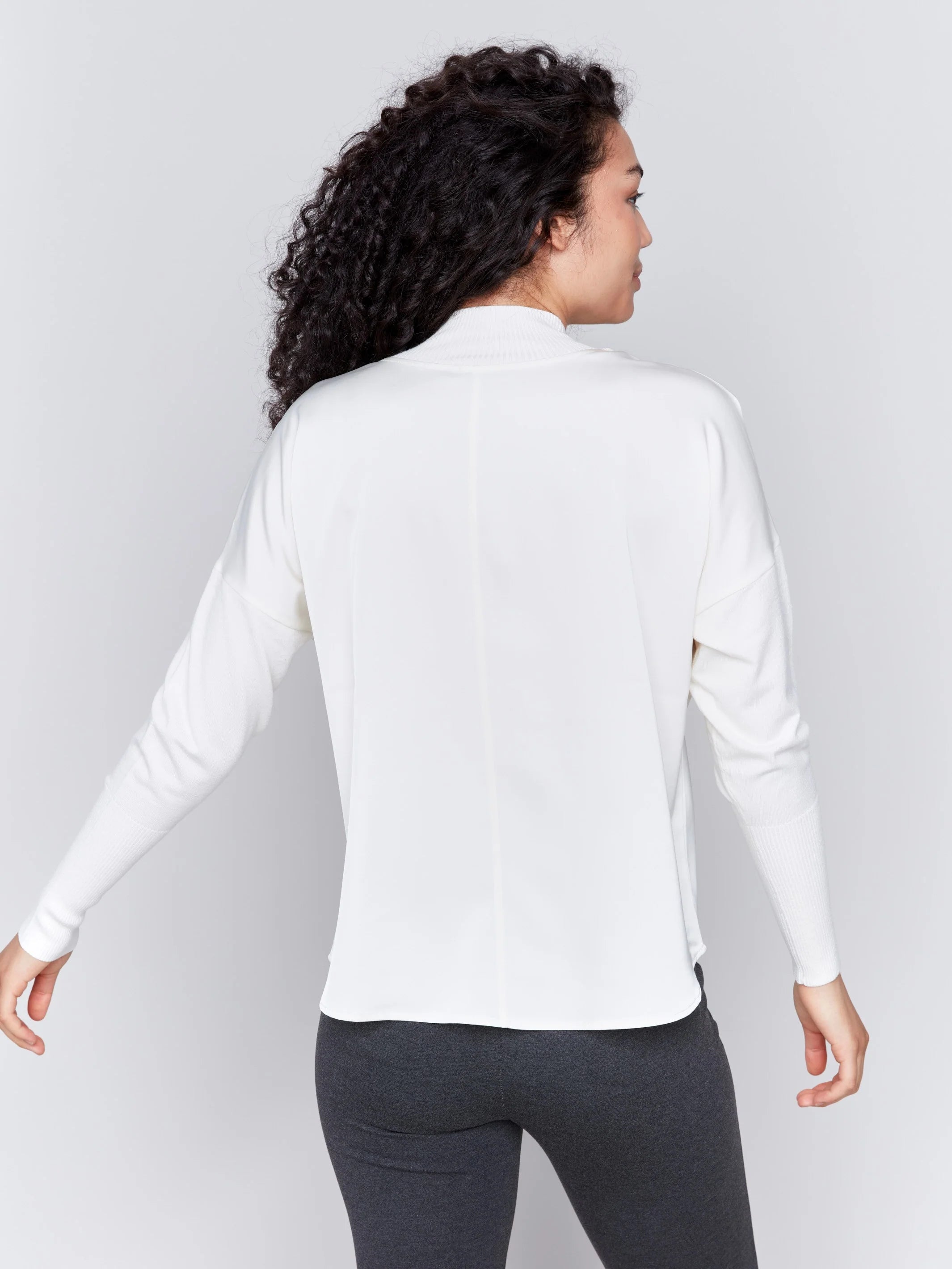 C.B C1345R Satin Knit Top with Mock Neck Vacation