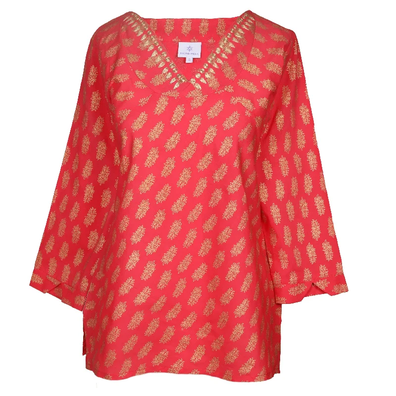 Sheba Coral  Embroidered Metallic Blouse Traditional Women's Wool