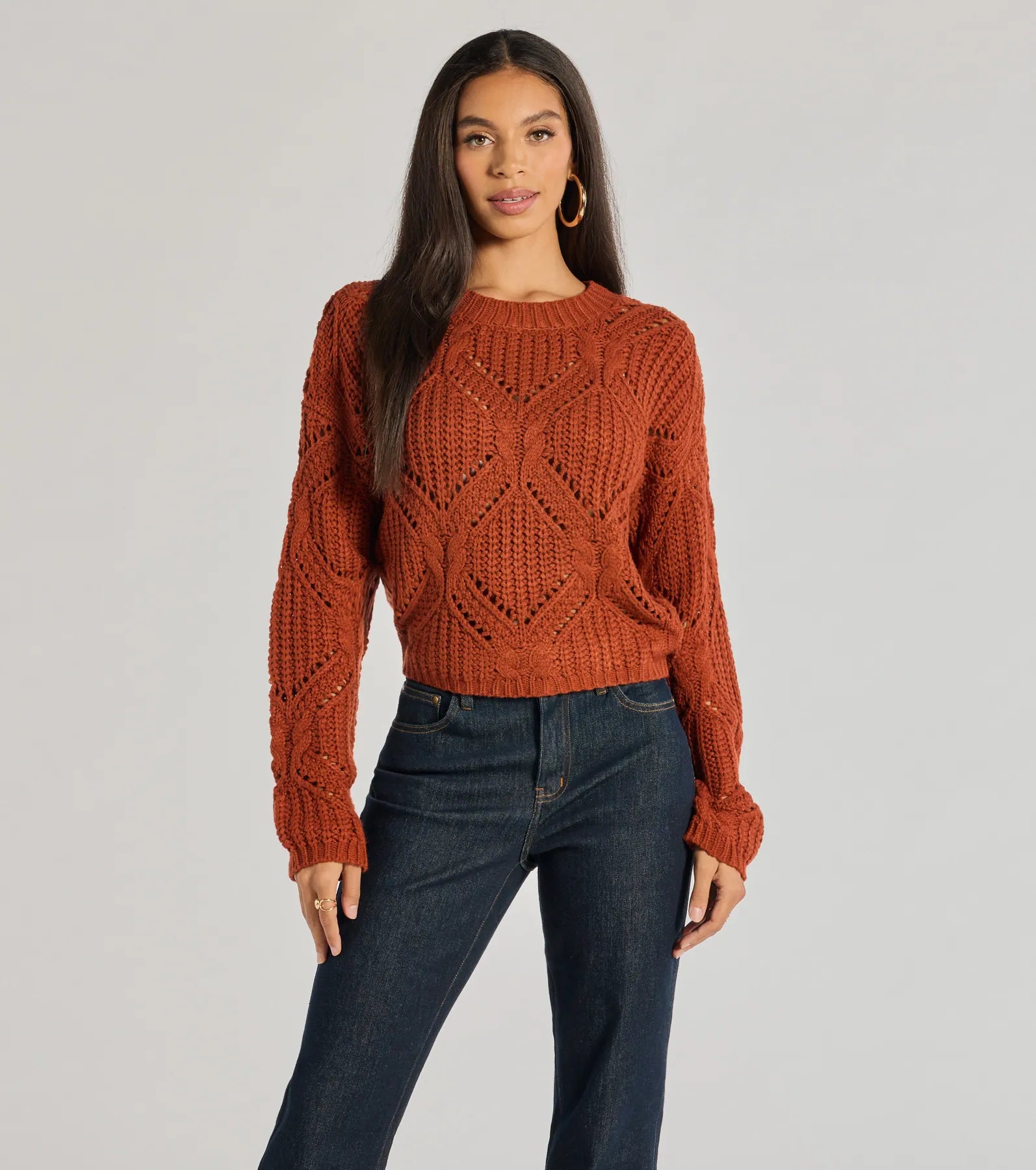 Cozy Mood Cable Knit Pullover Sweater Classic Women's Pin - striped