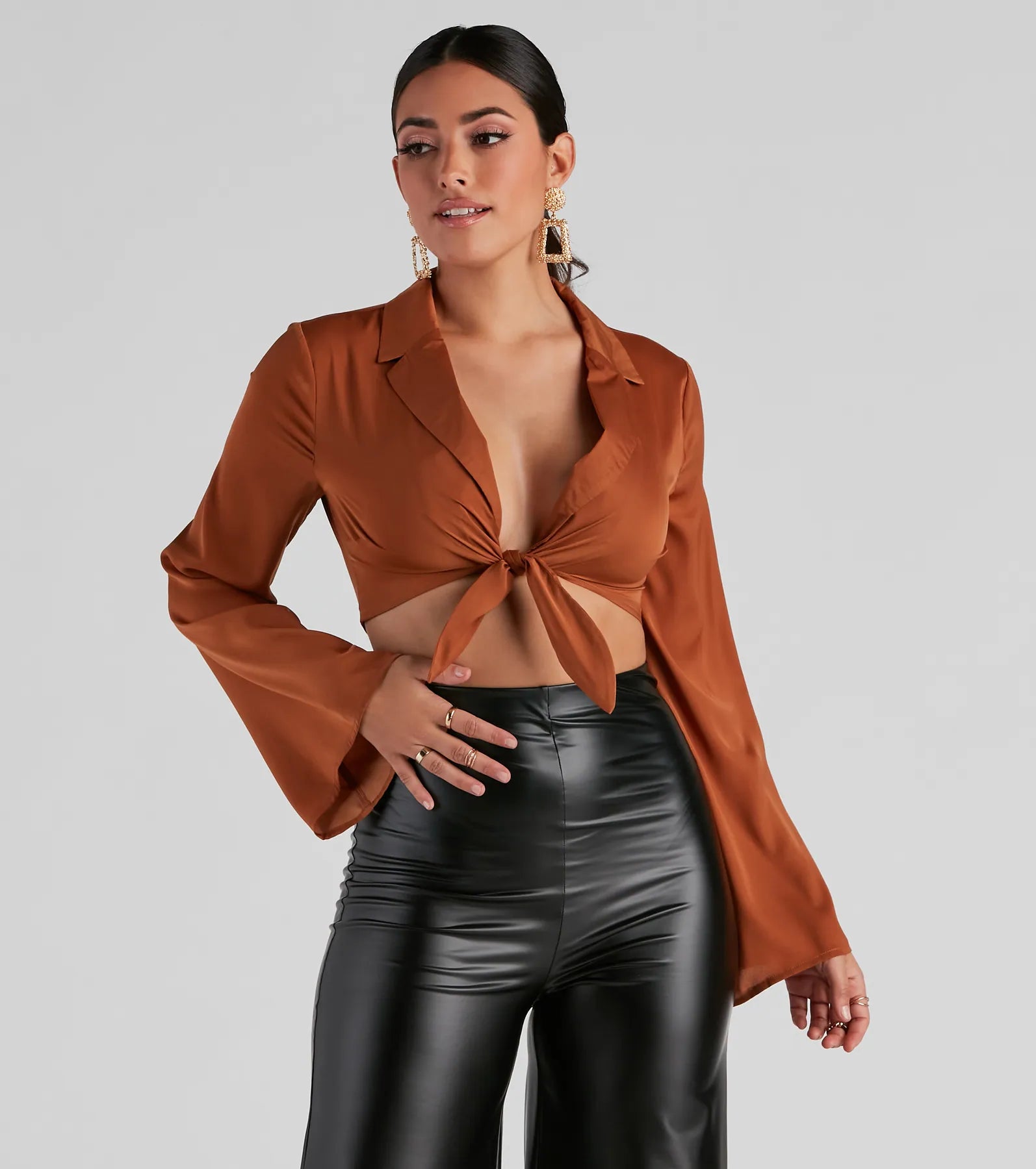 Smooth Talker Satin Tie-Front Top Sporty Women's Athleisure 
