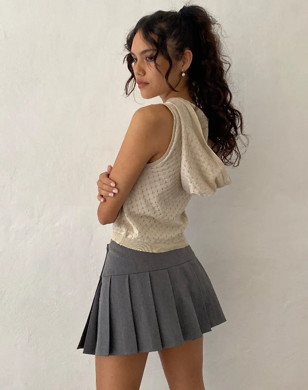 Kaede Hooded Vest Top in a Knitted Natural Trendy Women's Oversized