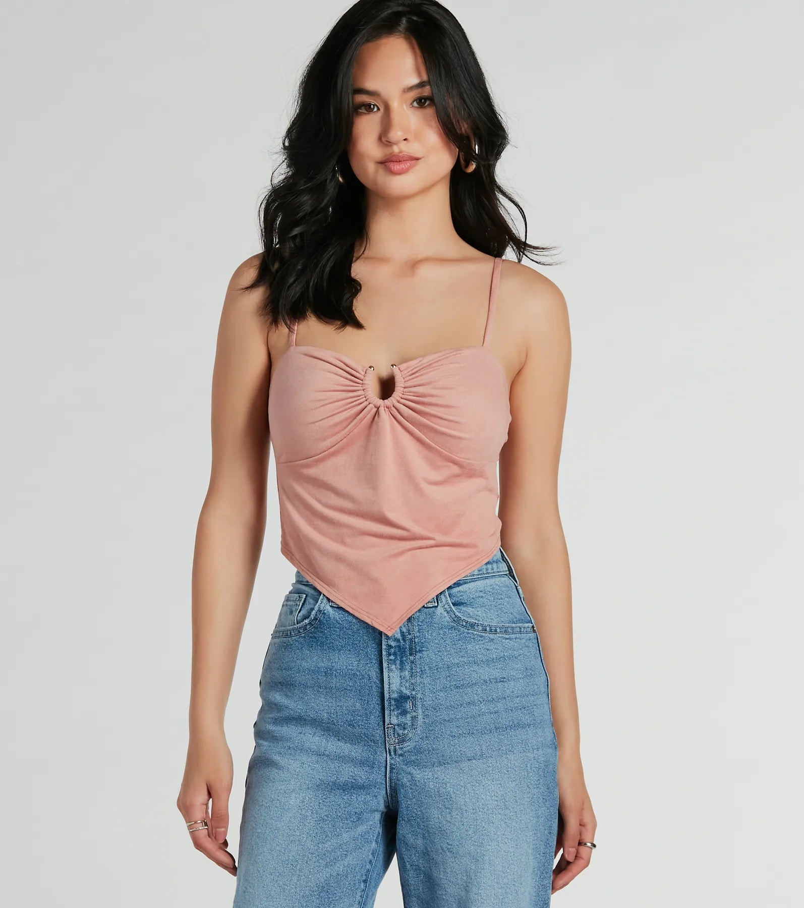 Effortlessly Cool Faux Suede Crop Top Artistic Women's Hand - painted