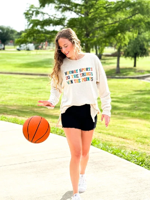 'Hooray Sports' on Beige Ribbed Long-Sleeve Tee Trendy Women's 