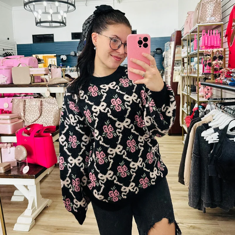 Black Vintage Bloom Sweater Sporty Women's Tennis