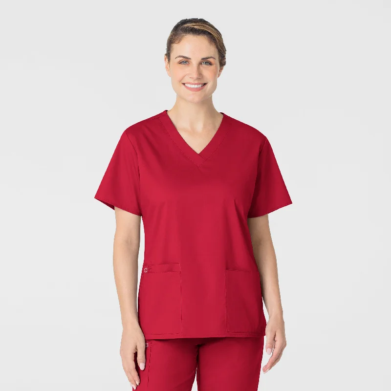 WonderWORK Women's V-Neck Scrub Top - Red Practical Women's Quick - dry