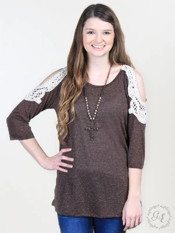 Hazel's Crochet Cold-Shoulder Top, Brown Modern Women's Tech