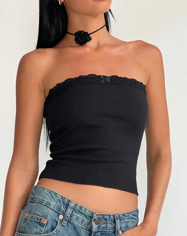 Ernie Bandeau Rib Top in Black Refined Women's 