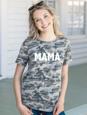MAMA on Camo Crew Neck Tee Modern Women's 