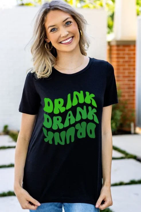 Drink Drank Drunk on Black Crewneck Tee Adventure