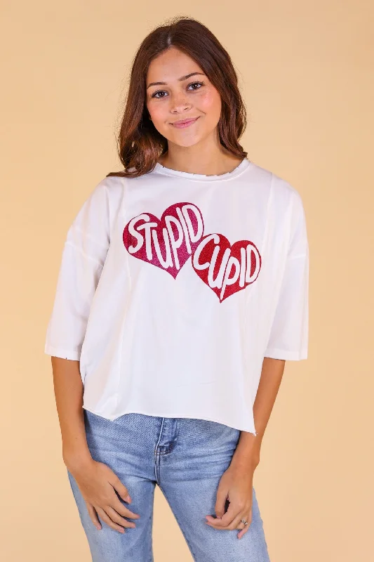 Stupid Cupid on Perfect Company Boxy Crop in White Sophisticated Women's 