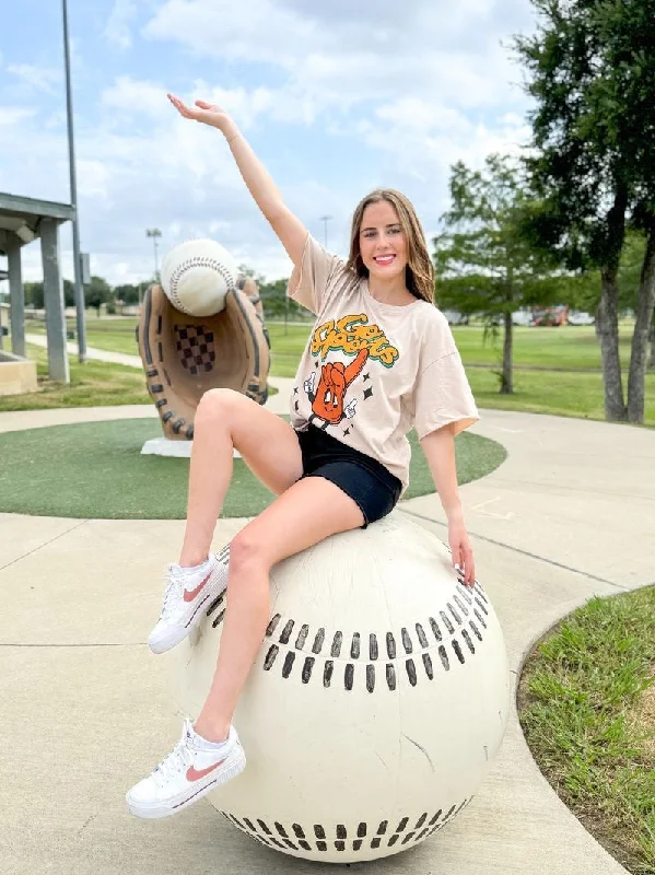 'Go Sports' on Beige Crewneck Tee Laid - back Women's Style