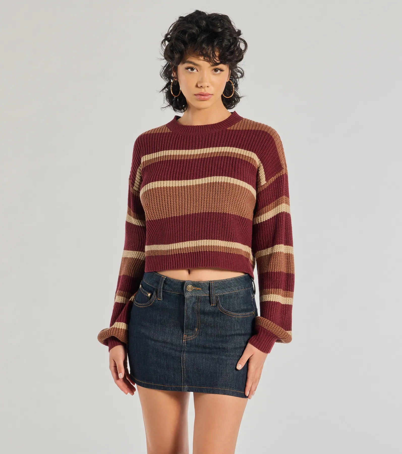Preppy Style Striped Knit Crew Neck Sweater Stylish Women's Neon