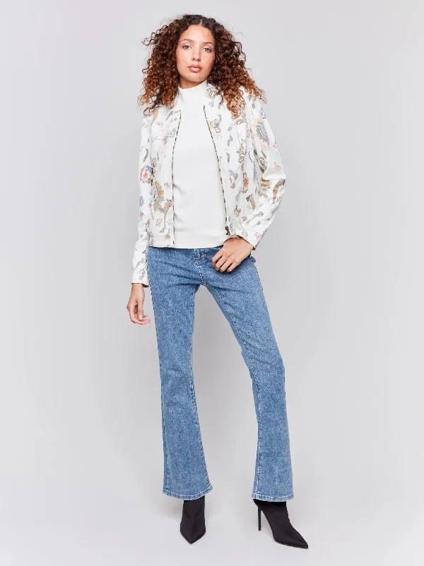 C.B C6336P Printed Vintage Faux Leather Jacket Feminine Women's Soft 