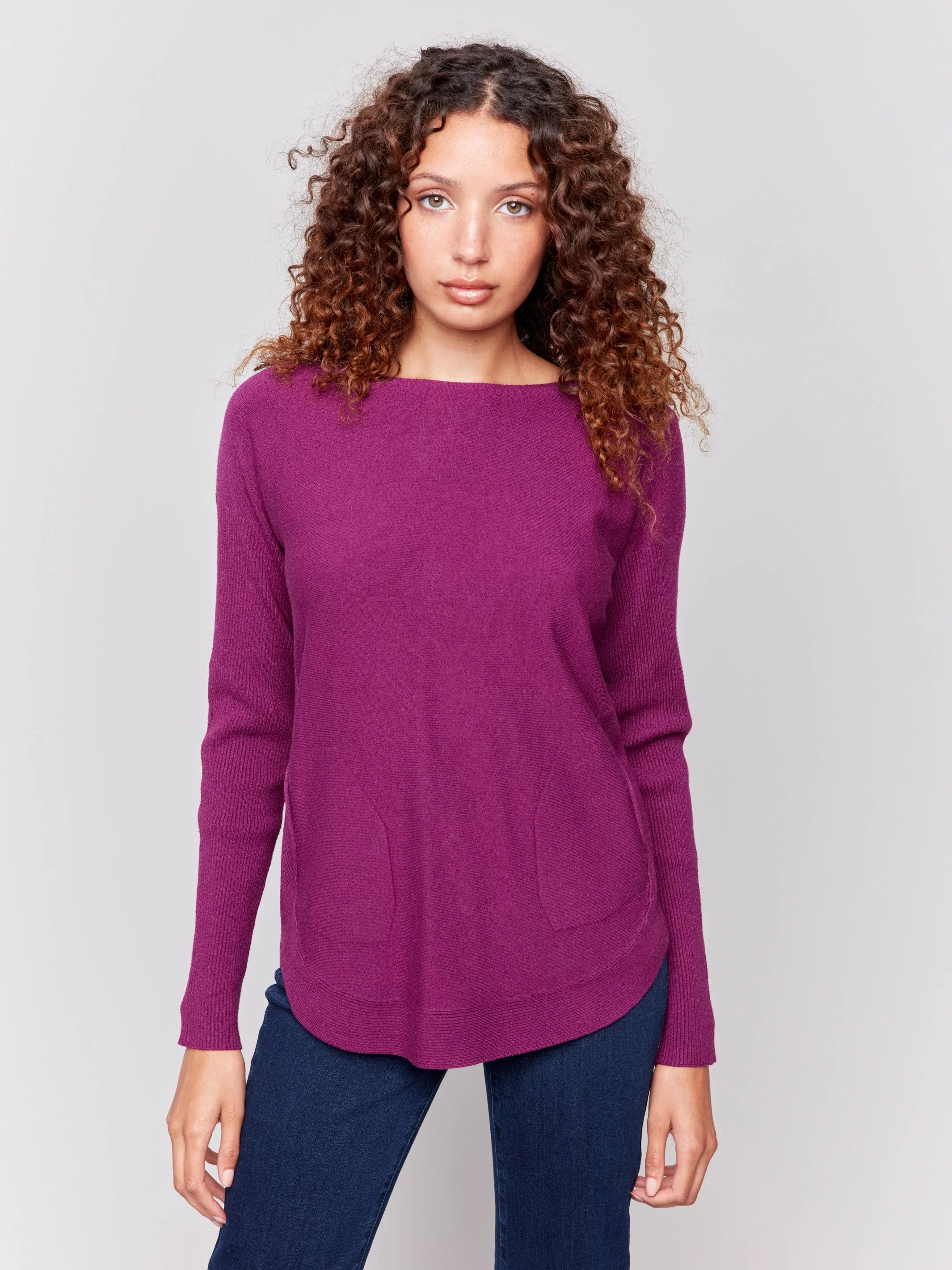C.B C2170W Knit Sweater with Back Lace-Up Detail Dapper Women's Bow - adorned