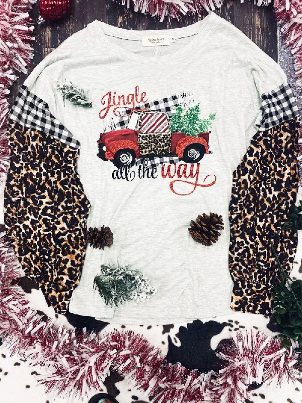 Jingle Festive Truck on Cream with Long Sleeve Leo & Gingham Sleeves Sporty Women's Athleisure 