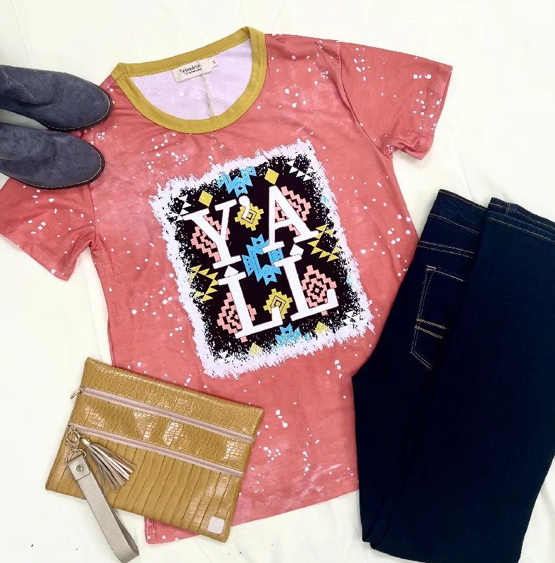 Aztec Y'all on Pink Splatter Ringer Tee Sharp Women's Italian