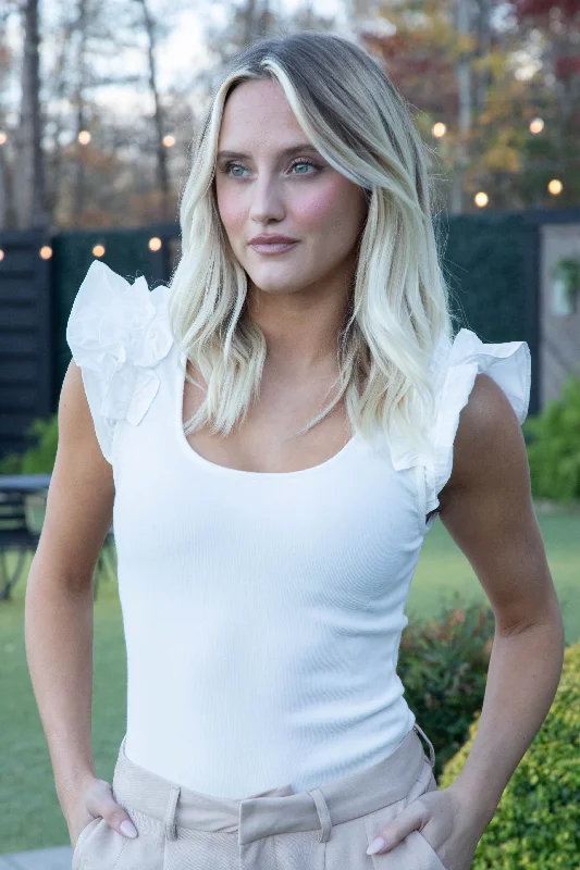 Brynn Ruffle Sleeve Top, White Cozy Women's Sherpa - lined
