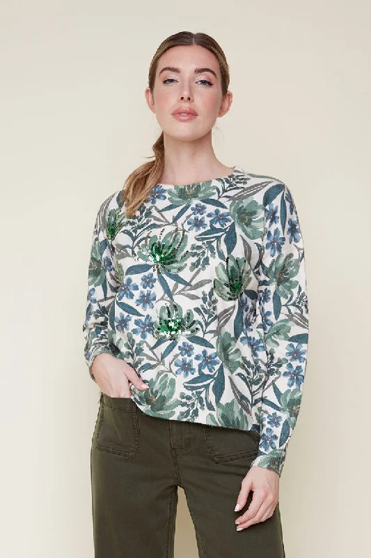 R. 6919 Floral Print Sweater Unique Women's Upcycled