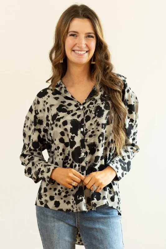 Kathryn Classic Button-Up, Grey Leopard Adventure