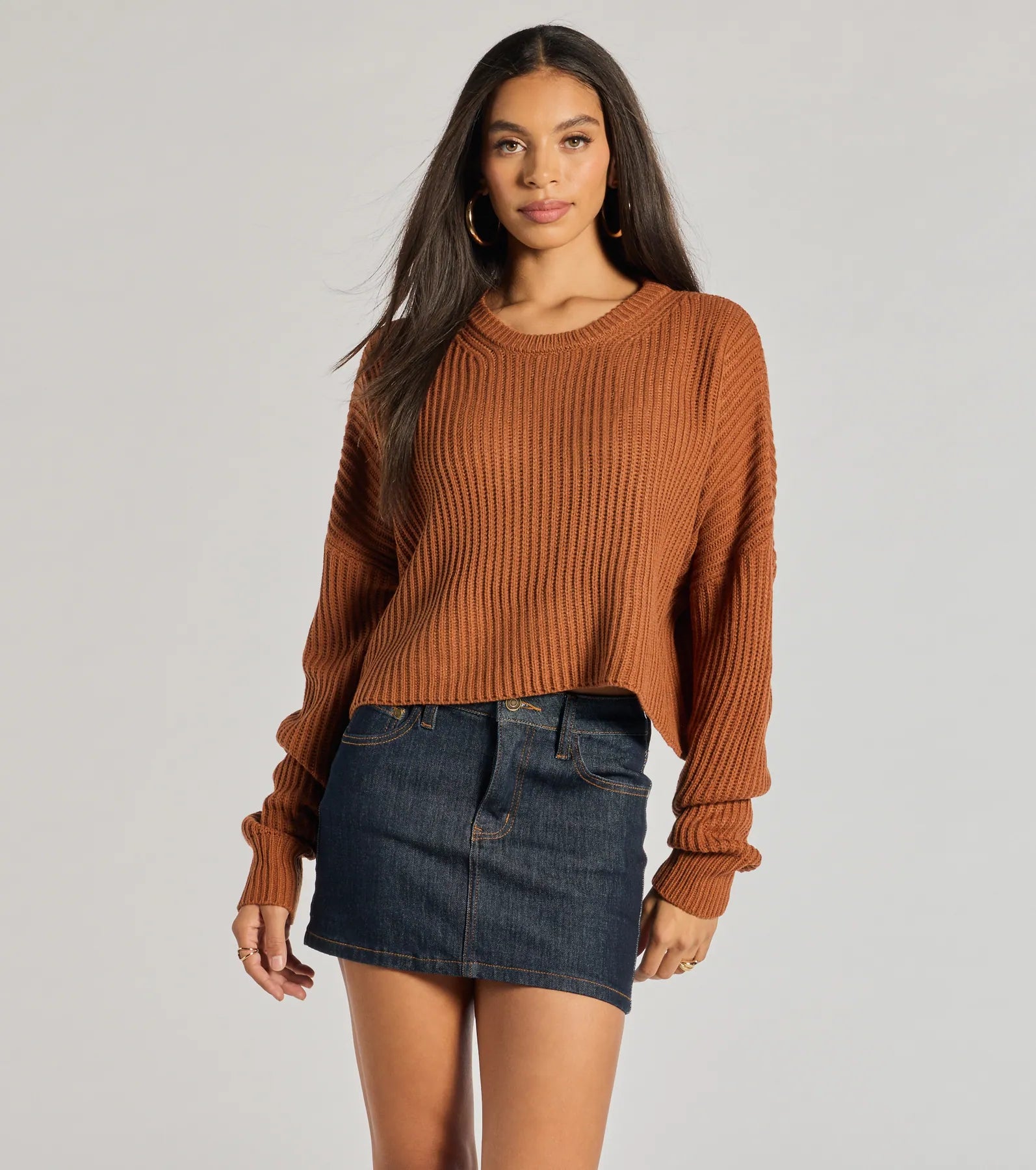 Chic Crew Ribbed Knit Sweater British Gentlewoman Style