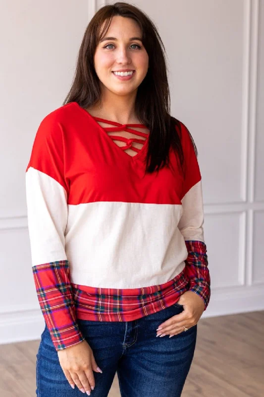 Chic Yuletide Color Block Top Earthy Women's Hemp - based