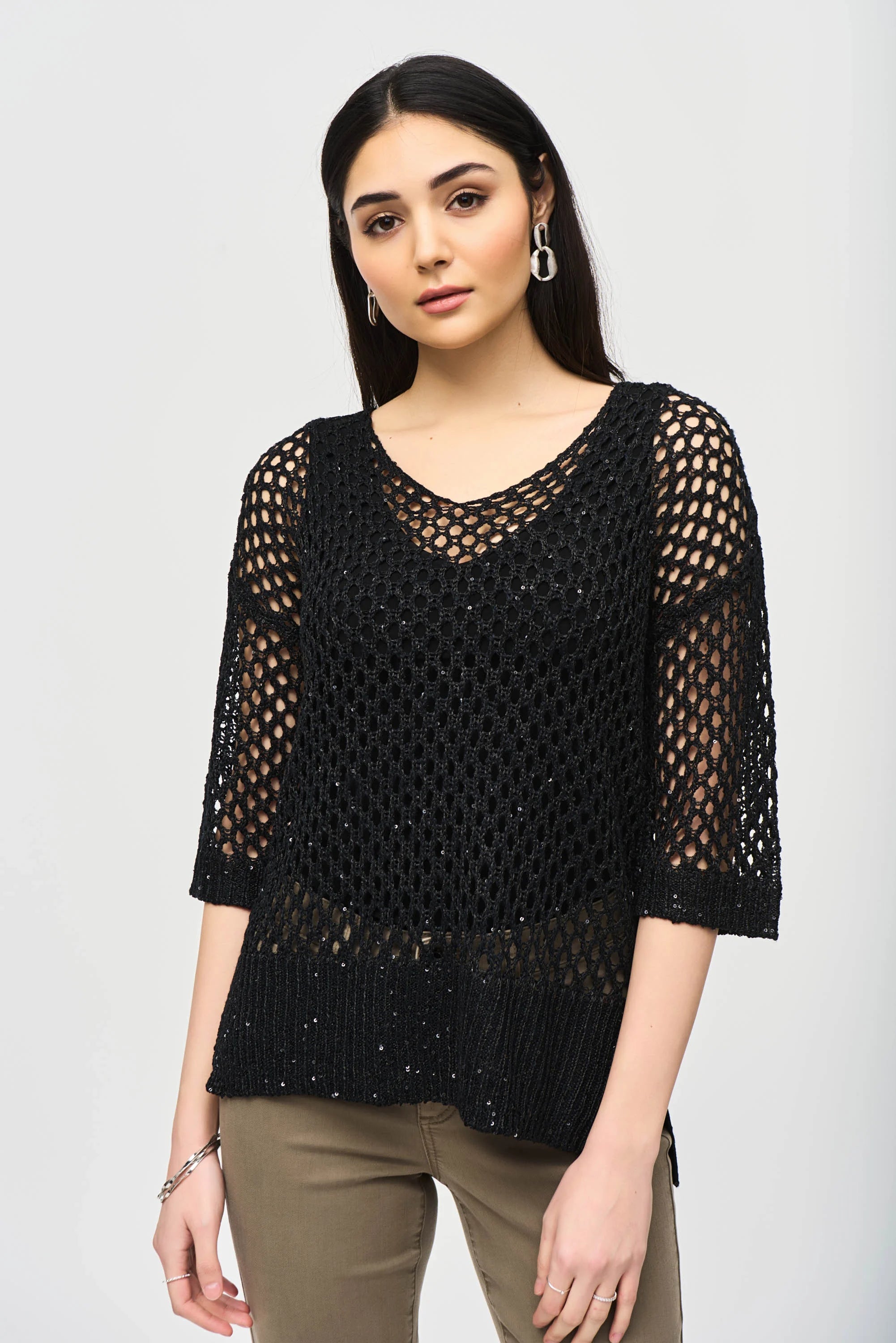 J.R 241922 Open Stitch Sweater with Sequins Hip Women's Retro