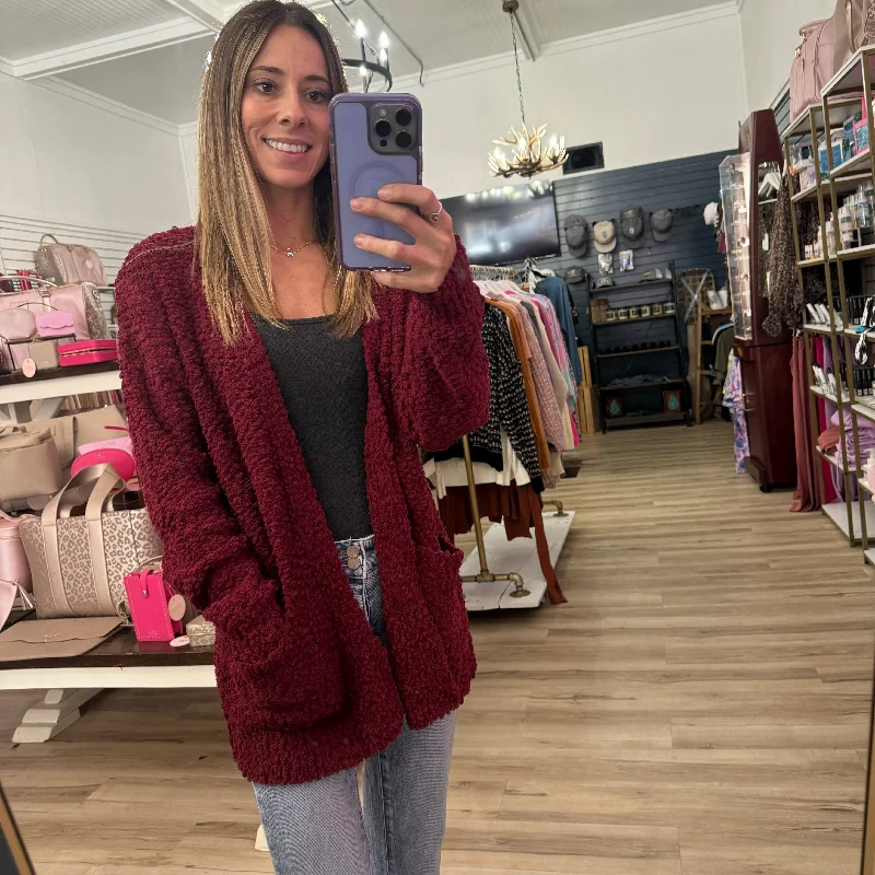 Knitted Cardigan In Cabernet Trendy Women's 